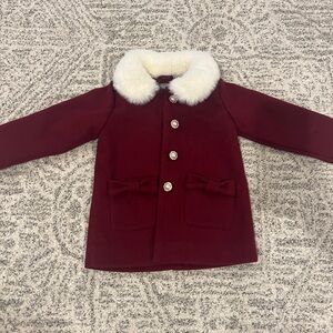 Burgundy Kids Coat with Faux Fur Collar